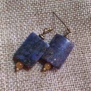 Minimalist! Night Sky + Stars! Deep Blue Speckled Jasper Earrings